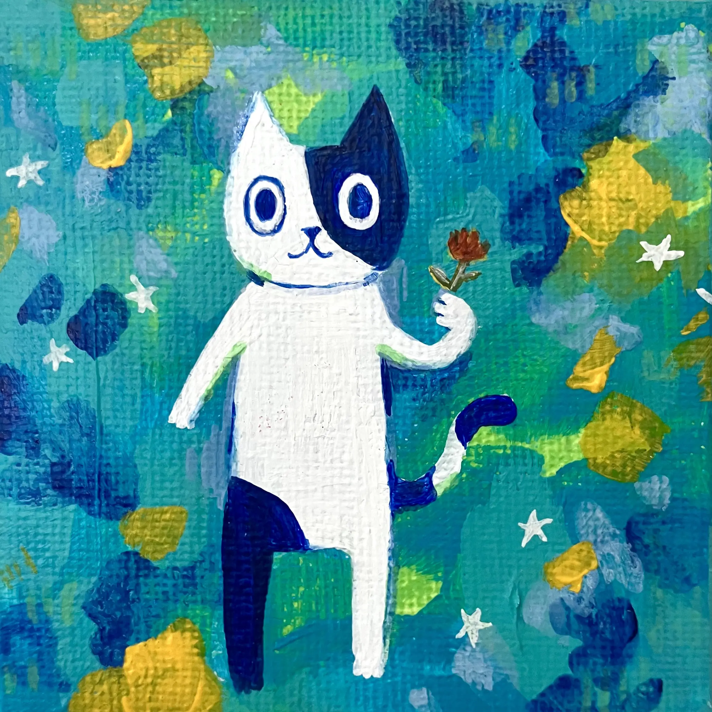 花を持つ猫【ミニ原画】